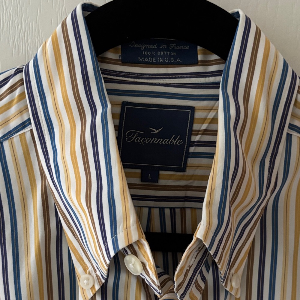 Faconnable Men's Striped Shirt in Yellow and Blue
